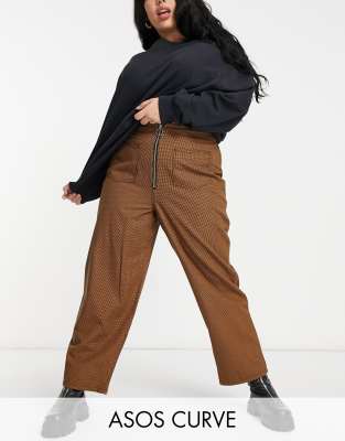 Коричневые брюки в клетку с прямыми штанинами ASOS DESIGN Curve-Многоцветный