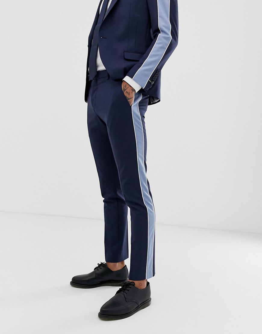 фото Брюки скинни с контрастными полосками twisted tailor-темно-синий