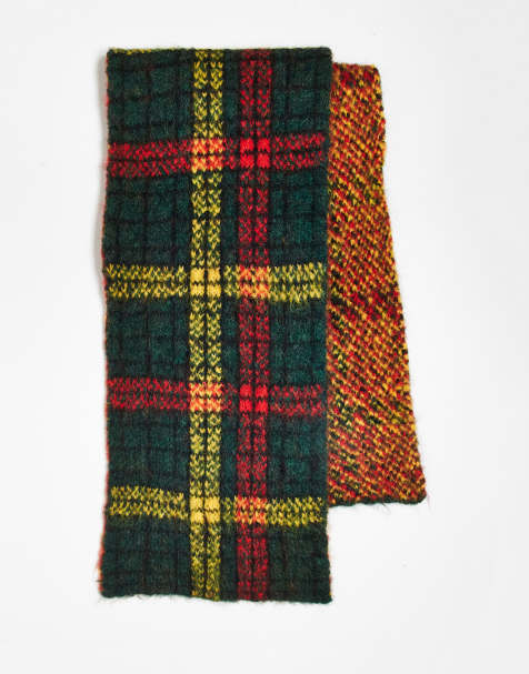 Bufanda a cuadros verdes, rojos y amarillos unisex de Reclaimed Vintage - view 1