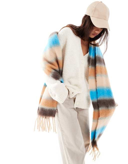 Bufanda a rayas azules y naranjas de tejido cepillado de ASOS DESIGN, 3 de 4