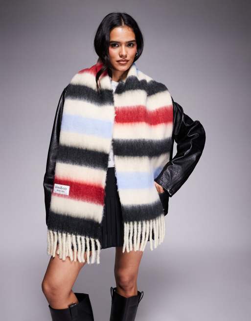 Bufanda a rayas color crema multicolores extragrande con flecos de tejido cepillado Sweet Mind de Kiwi & Co, 3 de 3