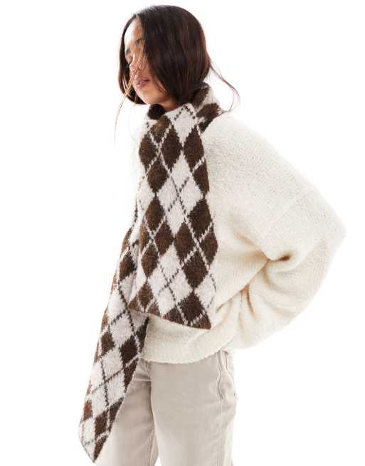 Bufanda beis con diseño de rombos de mezcla de lana de ASOS DESIGN, 4 de 4