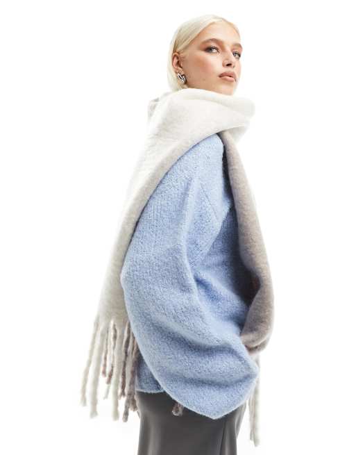 Bufanda beis en dos tonos con flecos de tejido mullido de ASOS DESIGN, 3 de 4