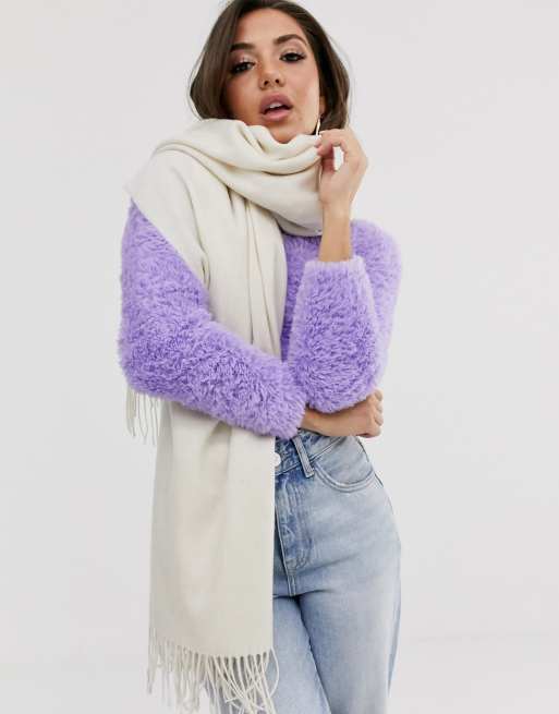 Bufanda blanca extragrande lana con borlas de ASOS DESIGN | ASOS