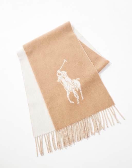 Bufanda color camel y crema reversible con logo de Polo Ralph Lauren, 2 de 4