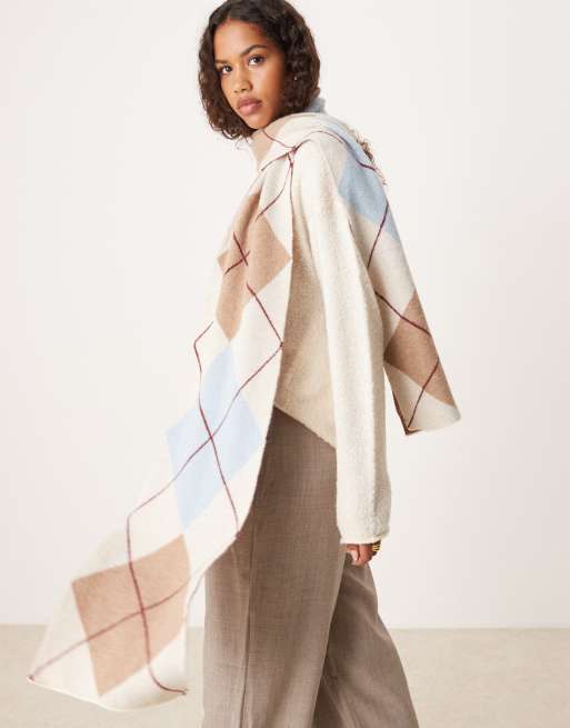 Bufanda color crema, azul y topo extragrande con estampado de rombos de My Accessories