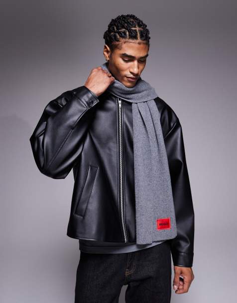 Bufanda gris medio con etiqueta del logo de punto Zaff de HUGO RED - view 1