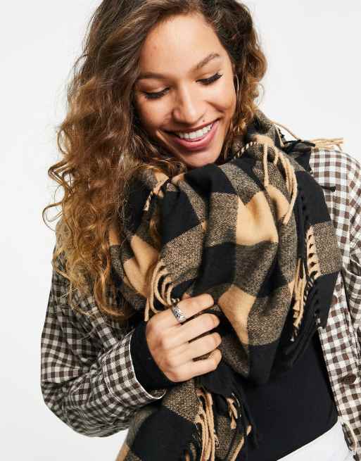 Bufanda marrón tipo manta a cuadros de Topshop - BROWN