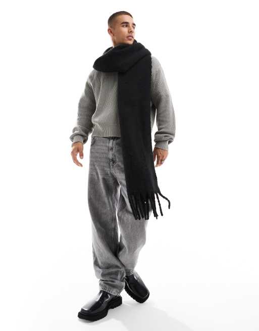 Bufanda negra tipo manta de punto mullido de ASOS DESIGN