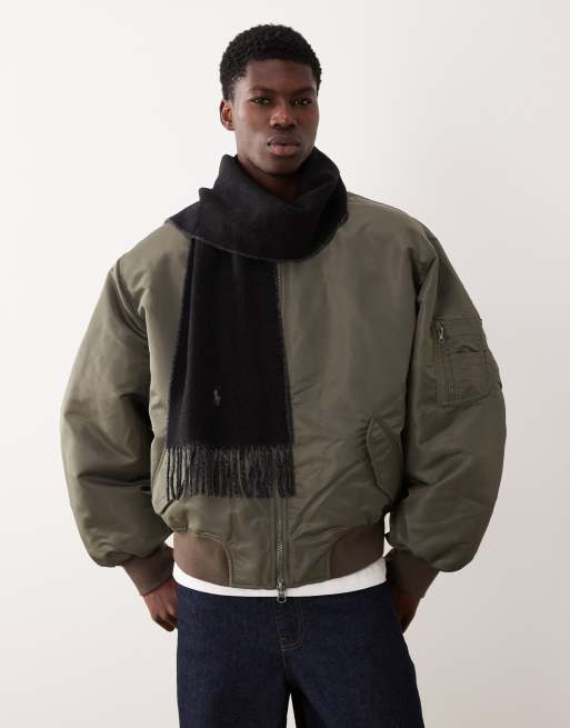 Bufanda negra y gris clásica reversible de mezcla de lana virgen de Polo Ralph Lauren