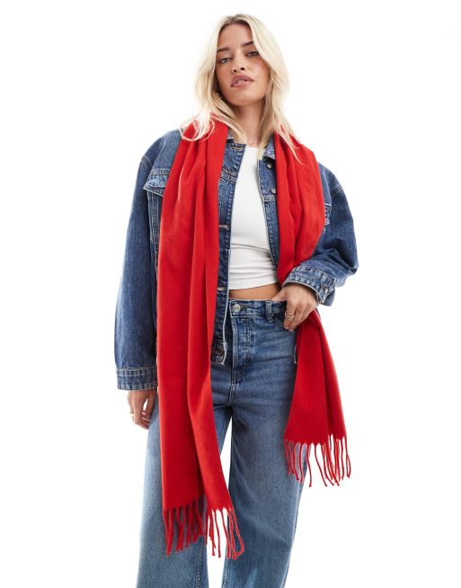 Bufanda roja de tejido liso con flecos de ASOS DESIGN, 4 de 4