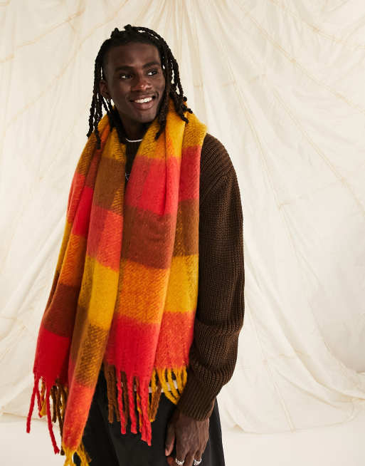 Bufanda roja y color tabaco a cuadros estilo manta de ASOS DESIGN