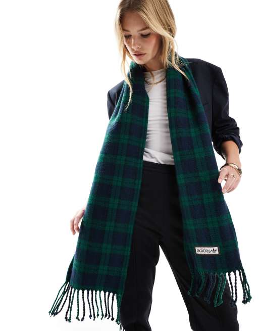 Bufanda verde oscuro y azul marino a cuadros escoceses de adidas Originals