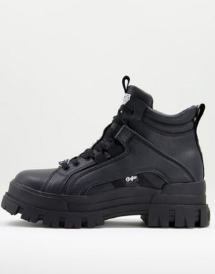 Chaussures, bottes et baskets Buffalo - Aspha - Bottines chunky mi-hautes en similicuir - Noir