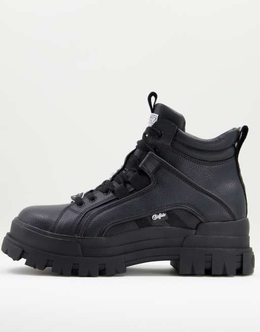 Buffalo - Aspha - Bottines chunky mi-hautes en similicuir - Noir  