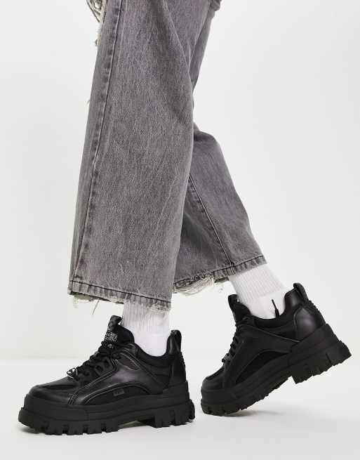 Buffalo – Aspha – Czarne siateczkowe buty sportowe ze skóry wegańskiej   