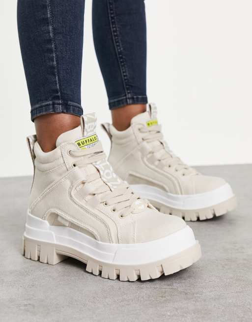buffalo vegan aspha flat ankle boots in white