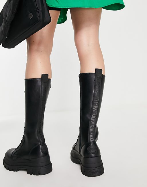 Buffalo Aspha On high leg lace up boots in black | ASOS Buffalo Aspha On high leg lace up boots in black | ASOS