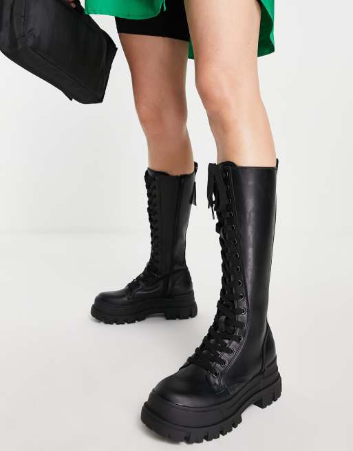 skrive offer få øje på Buffalo Aspha On high leg lace up boots in black | ASOS