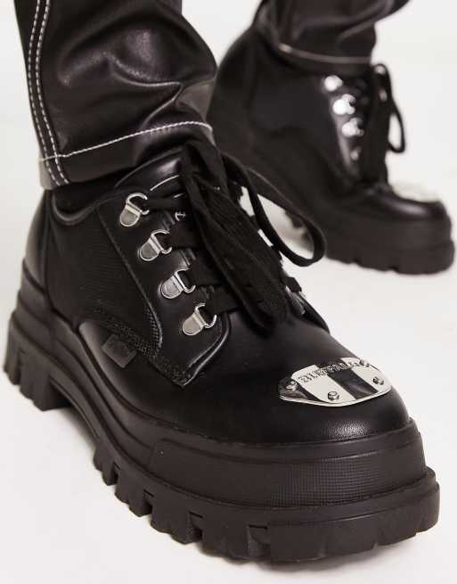 Buffalo - Aspha - Scarpe vegan-friendly con suola spessa e dettaglio in metallo nere  , 3 di 4