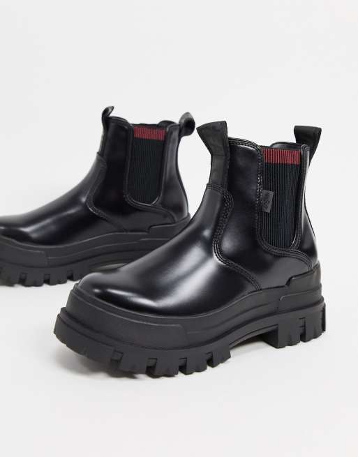 buffalo aspha vegan lace up chunky heeled boots in black