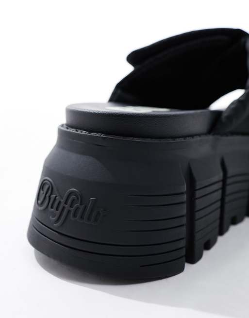 Buffalo Ava Velcross flat sandals in black
