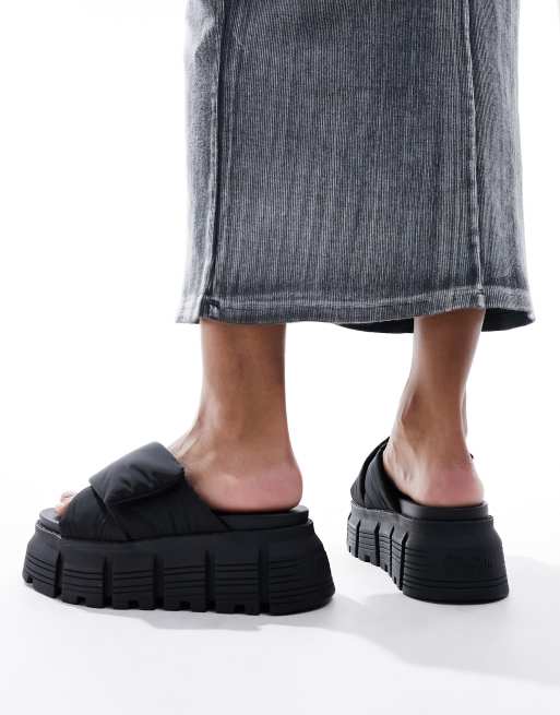 Buffalo Ava Velcross flat sandals in black, 3 of 4