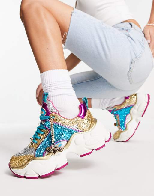 Buffalo – Binary Glam – Silverfärgade, flerfärgade, grova sneakers 