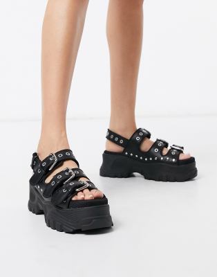 black chunky buckle sandals