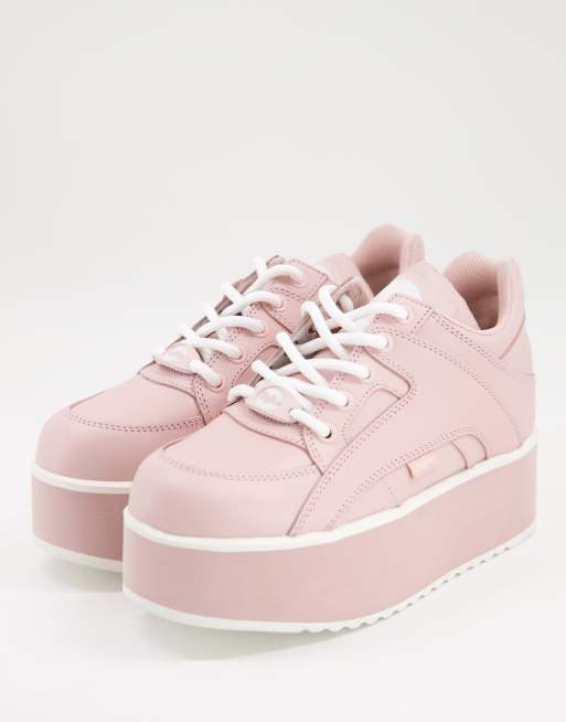 Buffalo chunky flatform trainers in pink leather | ASOS