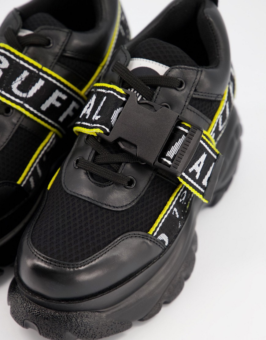 Buffalo - Chunky sneakers met plateauzool in zwart leer