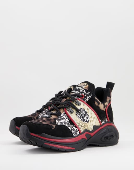 Buffalo Chunky sneakers nere e leopardate