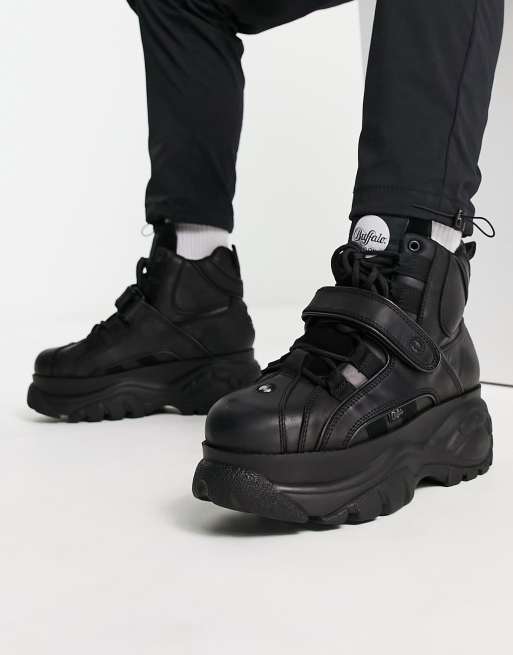 Buffalo classic hi top chunky sole trainers in black