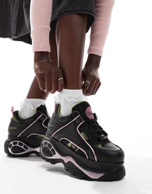 Buffalo classic sneakers in black/pink