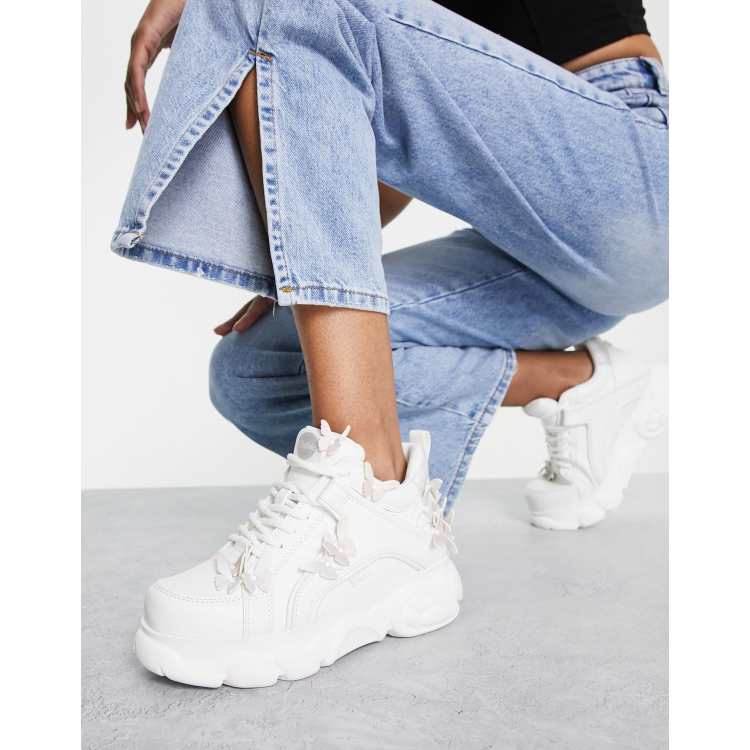 Buffalo corin low hot sale platform trainers in white