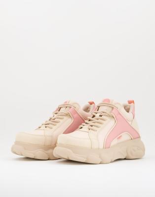 Buffalo - CLD Corin - Sneakers basse con plateau, colore beige e rosa