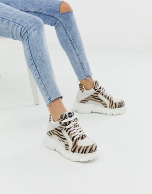 Buffalo – Colby – Exklusiva, lågt skurna sneakers i zebramönster med platåsula-Flerfärgad
