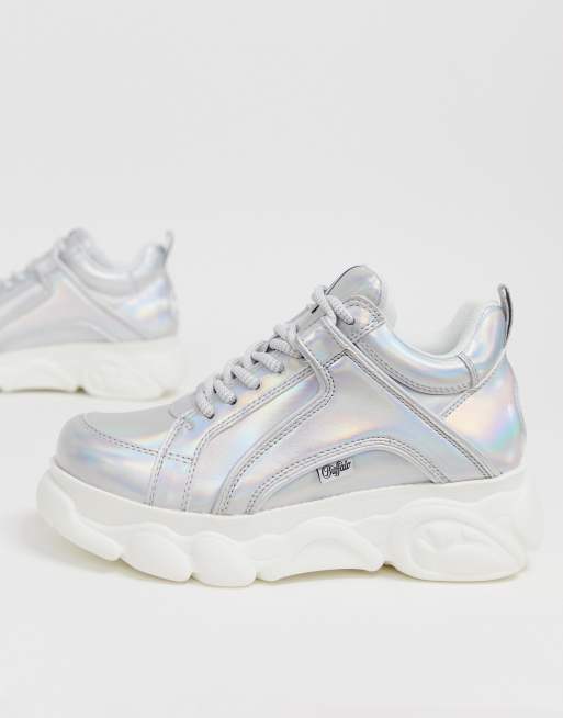 Buffalo Corin low platform chunky trainers in silver | ASOS