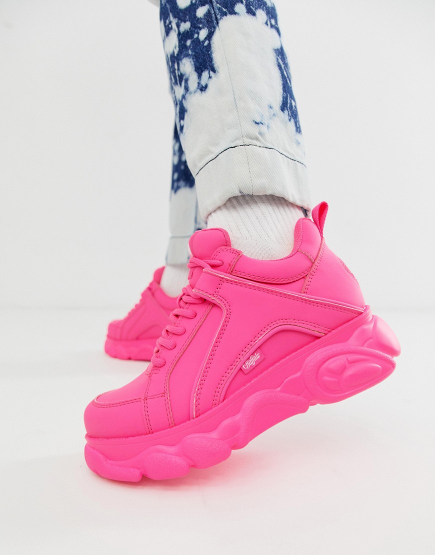 Buffalo – Corin – Sneakers i neon med låg platåklack-Rosa