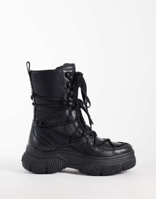 Buffalo Doozer Double Lace Boots In Black
