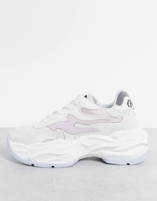Buffalo – Eyza P – Vita och lila sneakers med flamma och tjock sula