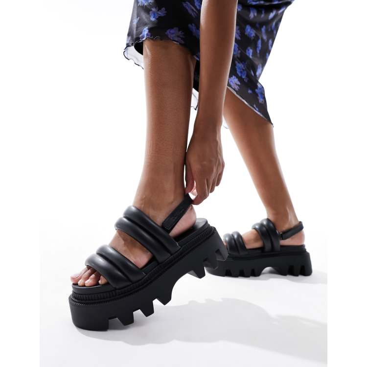 Buffalo Flora TS Quilt flat sandals in black ASOS