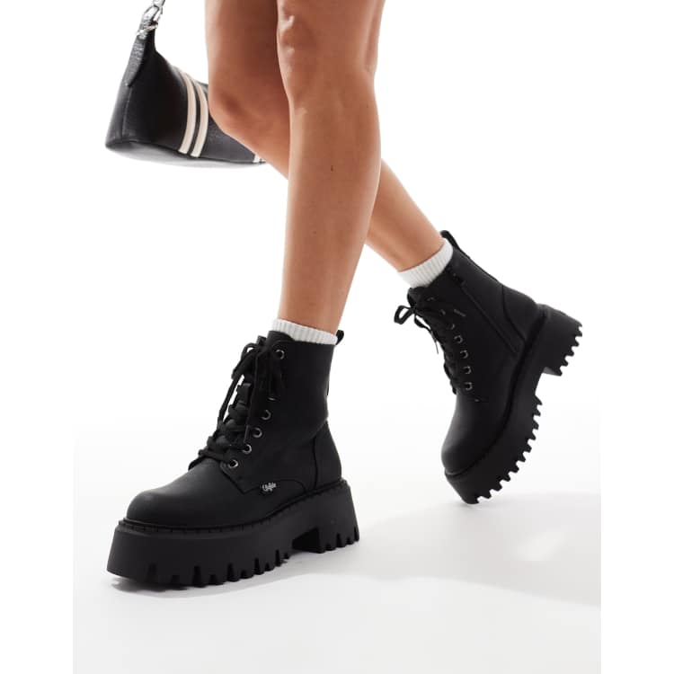 Buffalo fur lined boot in black ASOS