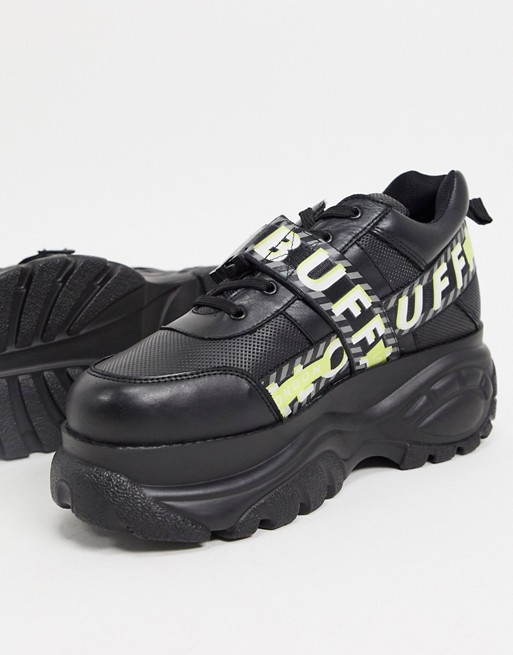 Buffalo gallip chunky sole trainers with clasp detail in black