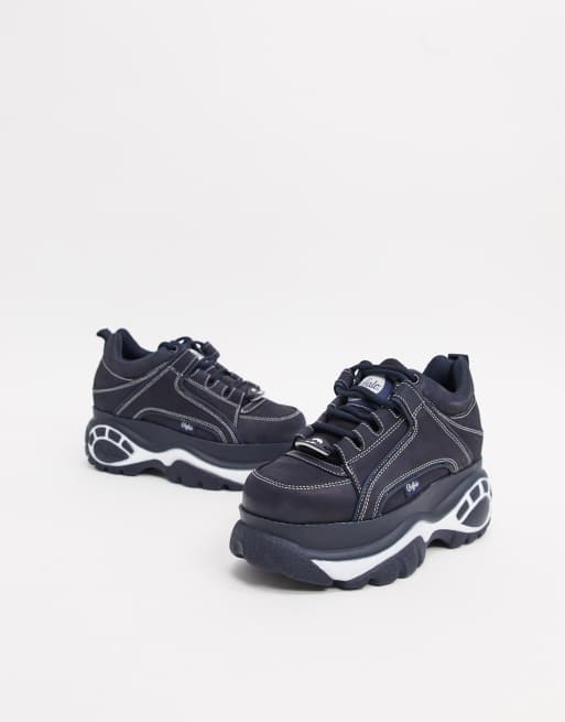 Buffalo Geschnurte Sneaker Mit Dicker Sohle In Marine Asos