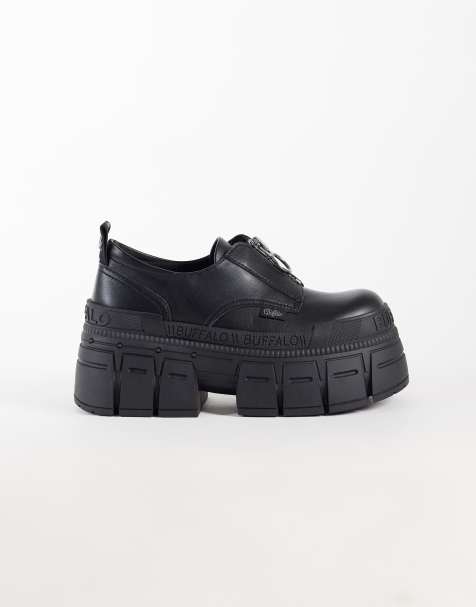 Buffalo Gosper front zip platform shoes in black - view 1