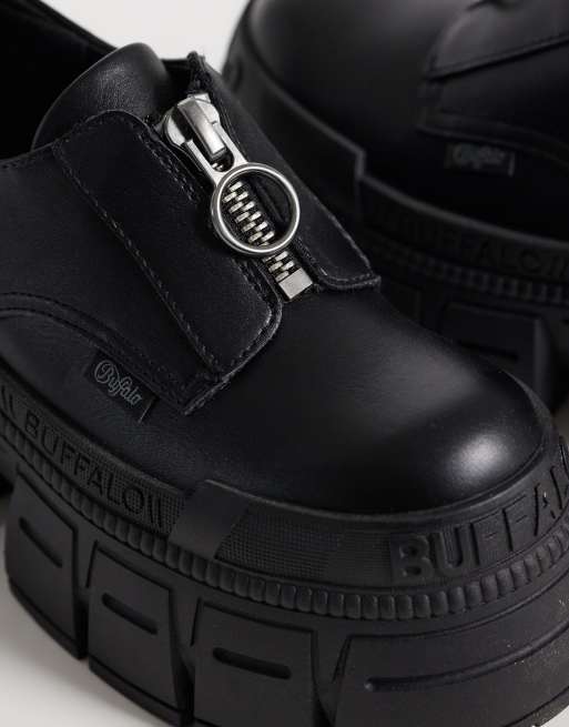 Buffalo Gosper front zip platform shoes in black, 2 of 4