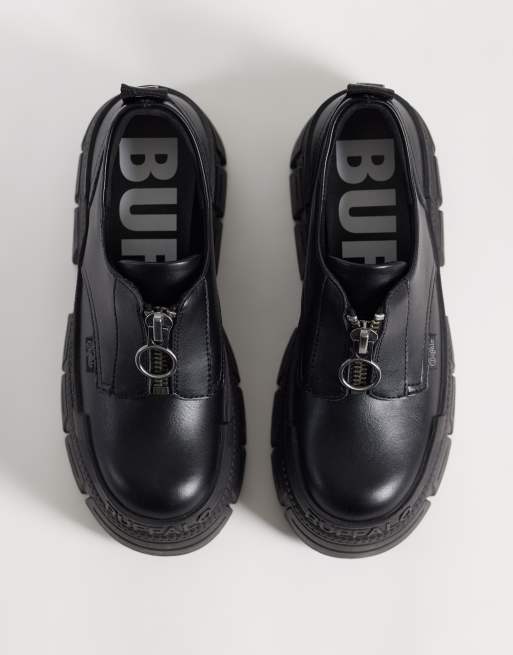 Buffalo Gosper front zip platform shoes in black, 3 of 4