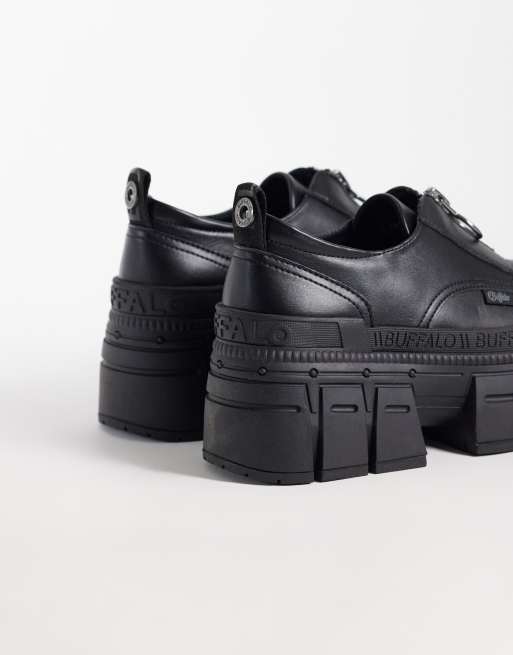 Buffalo Gosper front zip platform shoes in black, 4 of 4