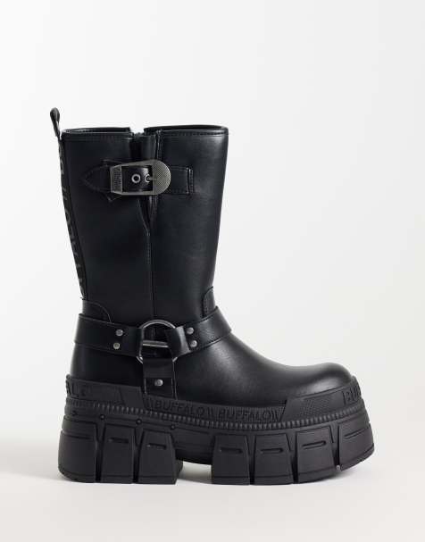 Buffalo Gosper platform biker boots in black - view 1
